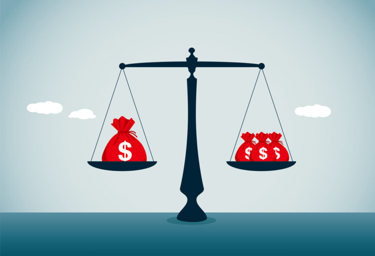 Illustration of money on a scale - comparing two options for payment